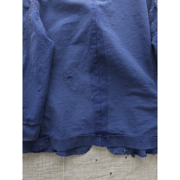 Vintage 1930s 40s French Indigo Moleskin Repaired Blue Work Jacket Women's XL - Picture 9 of 14
